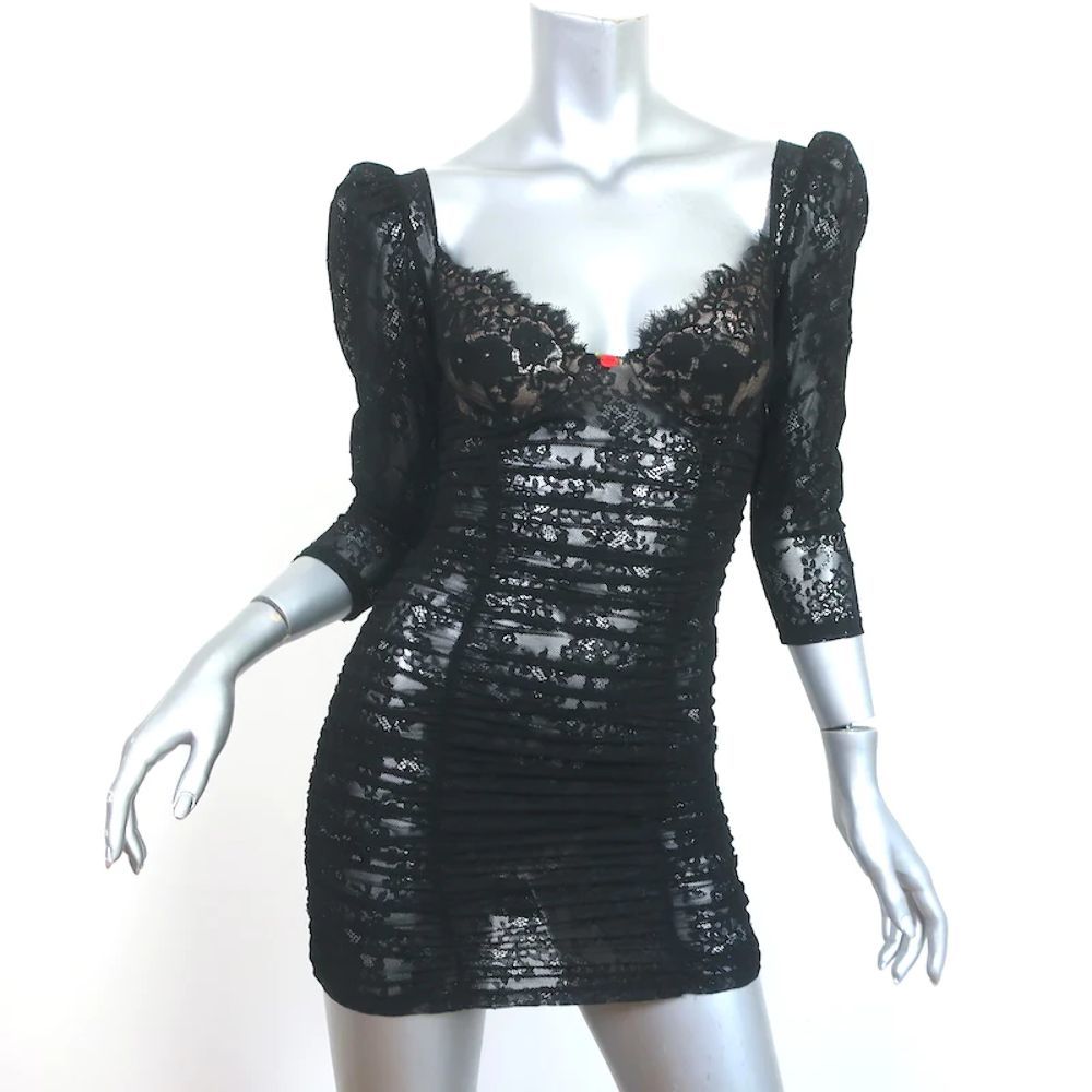 For Love & Lemons Ruched Lace Bustier Mini Dress Black Sz Extra Extra Small NEW - Picture 1 of 8